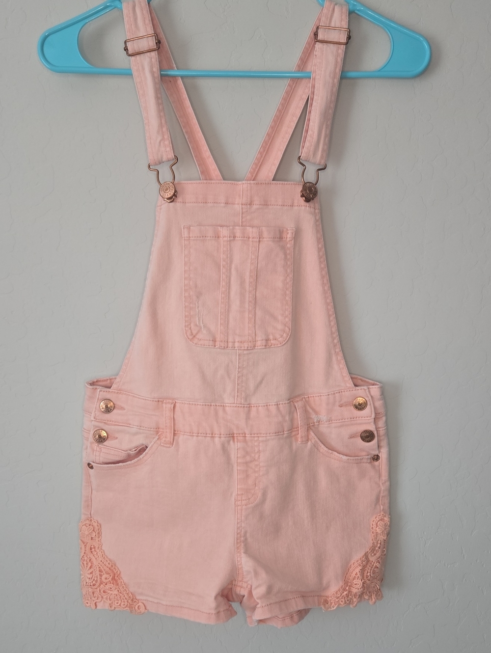 Justice Soft Peach Pink Denim Short Overalls